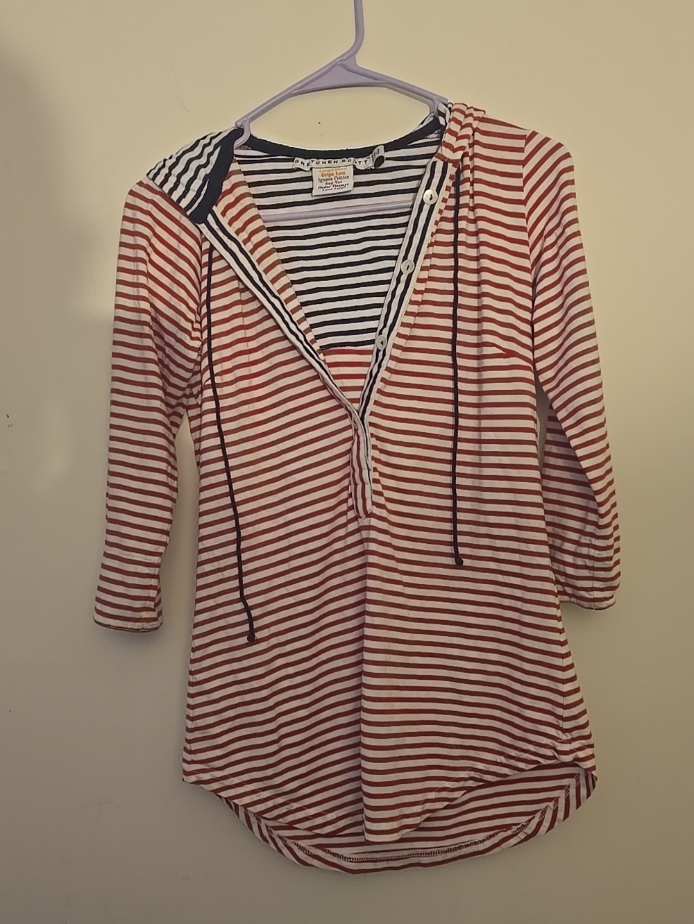 Gretchen Scott Designs Red and White Striped Hooded Swim Cover-Up